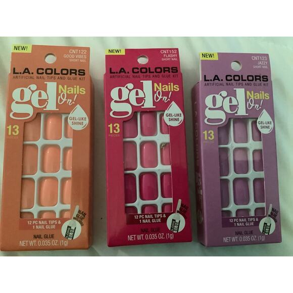 3 Packs LA Colors Nails On!  Lot 3 12 Pc Includes Glue Each Box - Picture 1 of 1